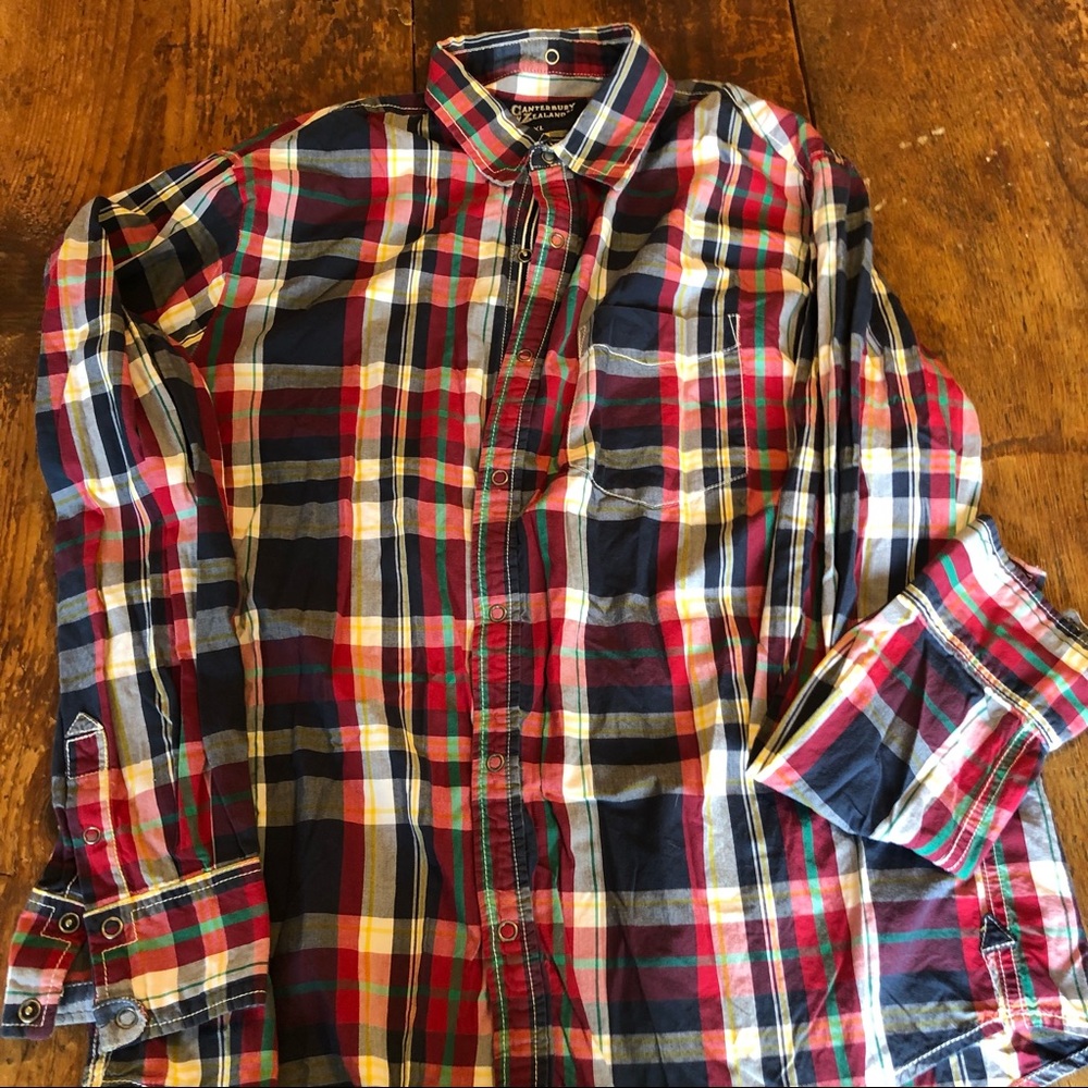 Canterbury New Zealand XL Color Block Plaid Button Down Mens Shirt